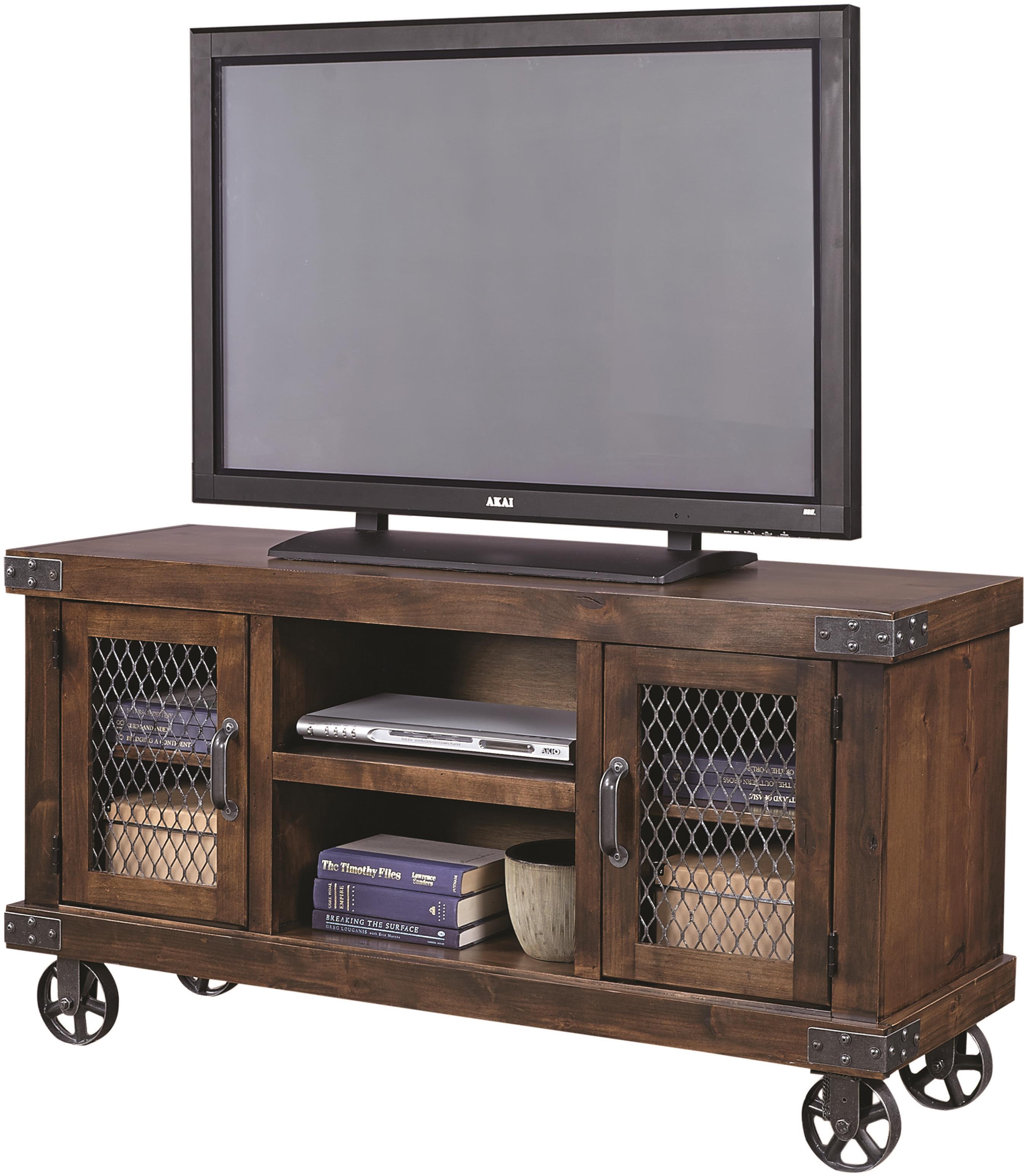 Aspenhome Industrial 55" Console with Metal Casters Reeds Furniture